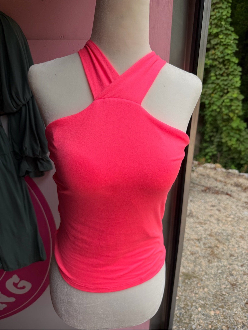 Peach Love California Neon Pink Cross-Strap Tie Back Halter Tank small NWT
